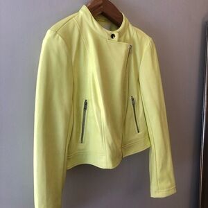 Bar III Punchy Pastel Citron Faux  Yellow Asymmetrical Leather Moto Jacket